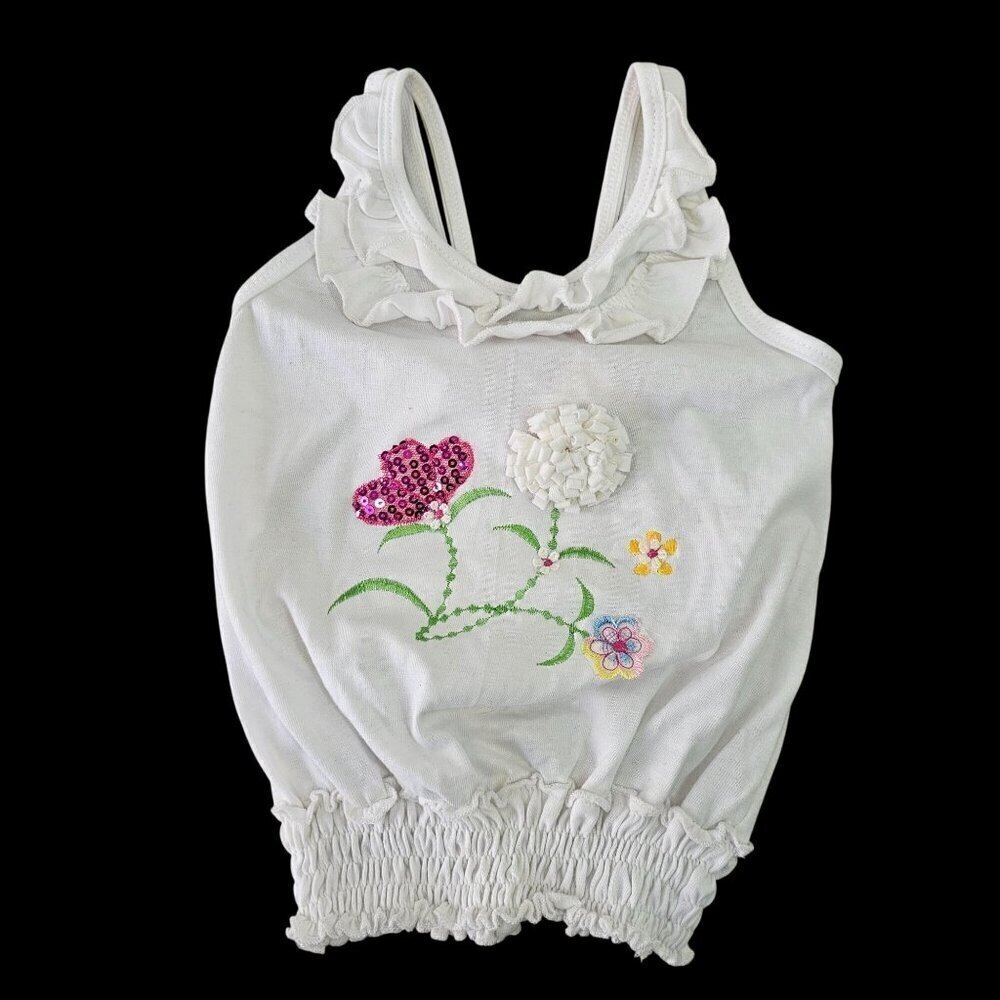 OK Kids White Embellish Sleeveless Top Girl 6 Embroider Sequin Appliqué NWT